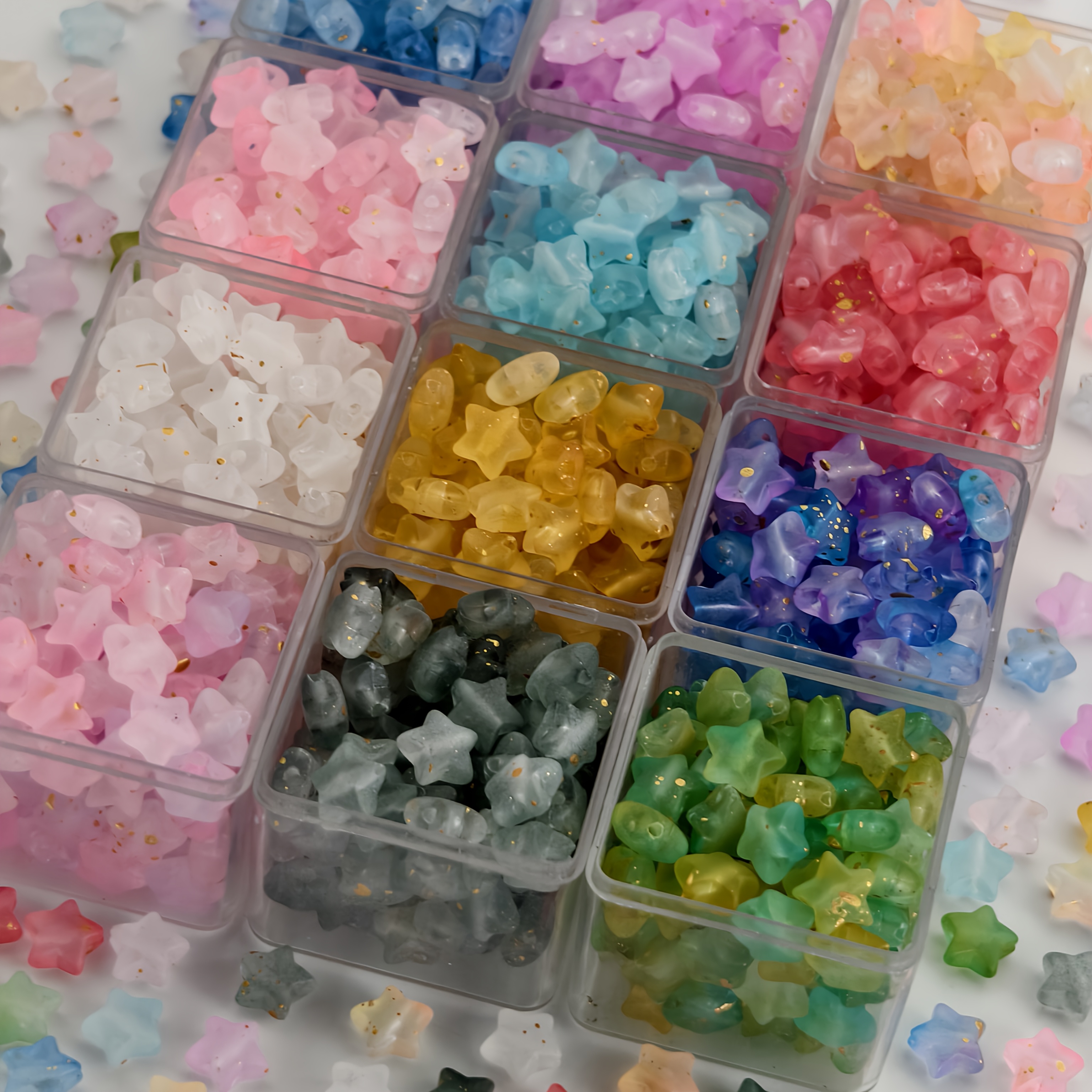 Image of 82pcs 10mm 12-color Mixed Acrylic Gradient Transparent Pentagram Beads, Star Beads Craft Supplies For Handmade Earrings, Necklaces, Waist Chains, Bead Materials For Decorating
