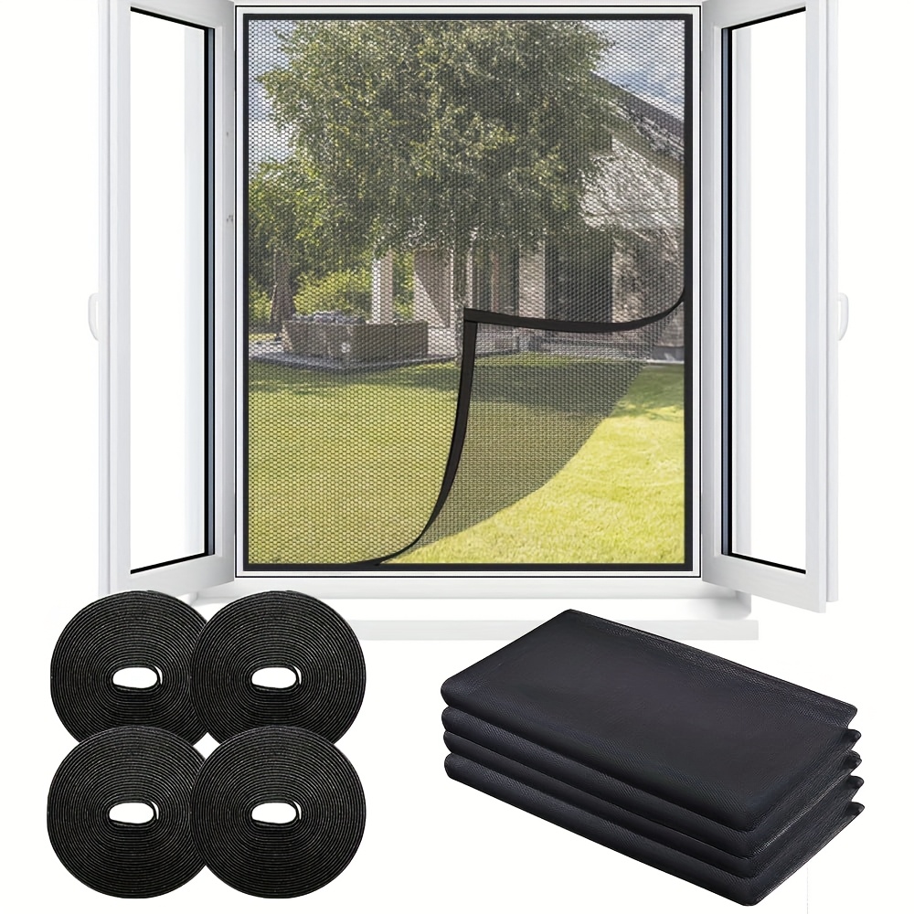 4 stück selbstklebende fenster- netze – unsichtbare gitter für schlafzimmer & wohnzimmer, verstellbar mit   klebehaken, schutz gegen mücken, fliegen und spinnen,  -netz fürs bett, langlebiges netzmaterial