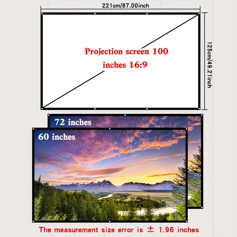 1080p hd projection screen with 160 viewing angle outdoor viewing indoor storage easy to move soft screen for 60 72 84 100 120 150 inch projectors details 4