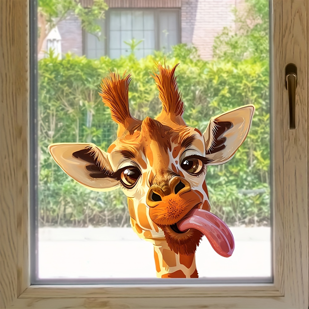 Image of Giraffe-themed Removable Waterproof Pvc Sticker, 11.4" X 11.4" - Perfect For Window & Home Decor, For Spring