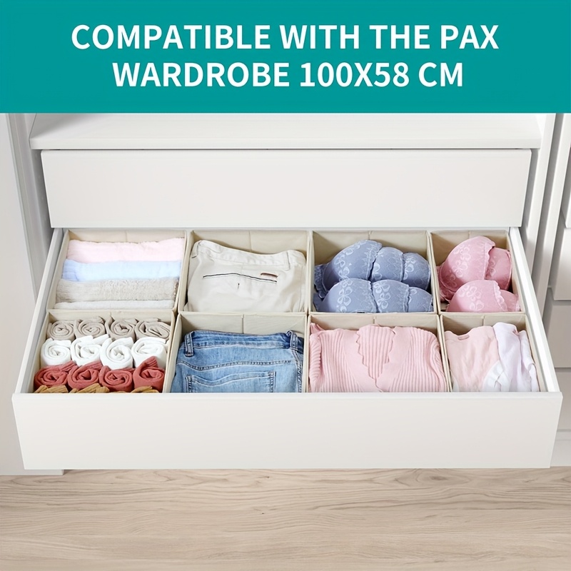 8pcs Drawer Organizers Compatible with PAX Wardrobe 39.37x22.83inch, Foldable and Sturdy Fabric Storage Bins for Clothes, Beige