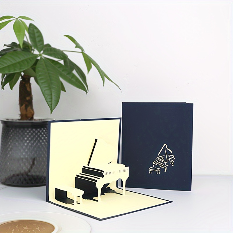 Image of 1pc Unique 3d Stereoscopic Piano Guitar Greeting Card Creative Handmade Paper Sculpture Hollow Folding Birthday Small Gift, Very Suitable For Birthdays, Anniversaries! Suitable For Teachers