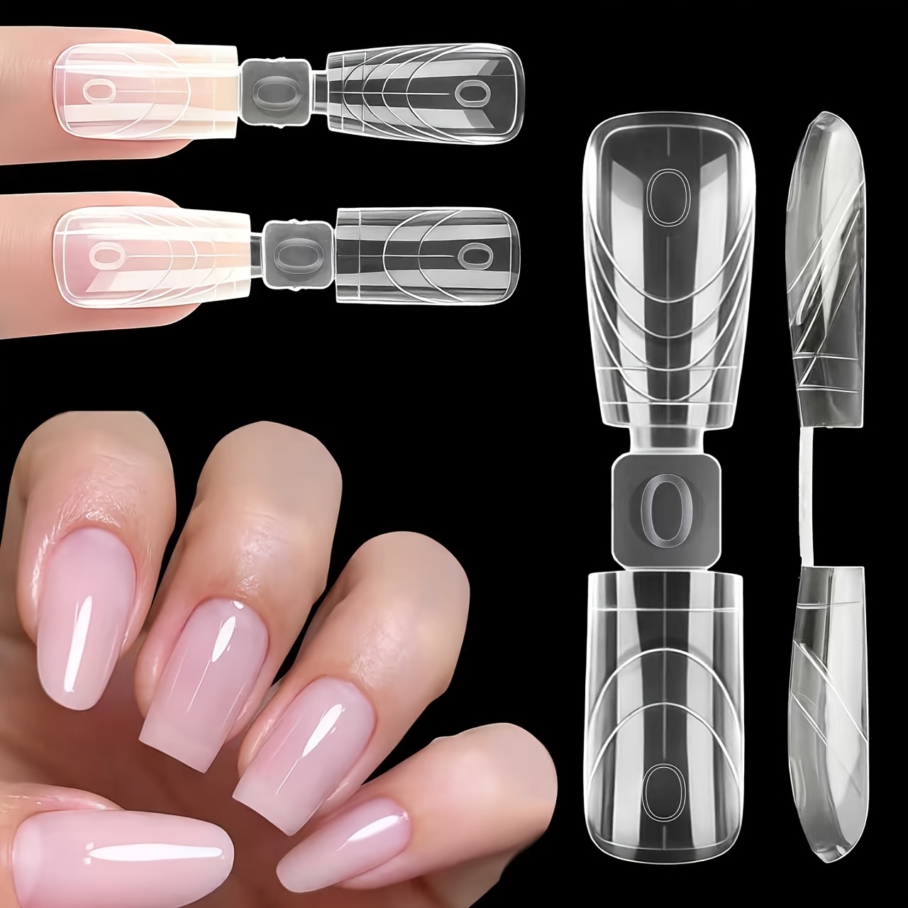 E-shop 240 Stück Dual- Nagelvorlagen, 15 Größen - Quadratische und Sargförmige, einlegbare, ultradünne, nahtlose Messnagelvorlagen - Wiederverwendbare