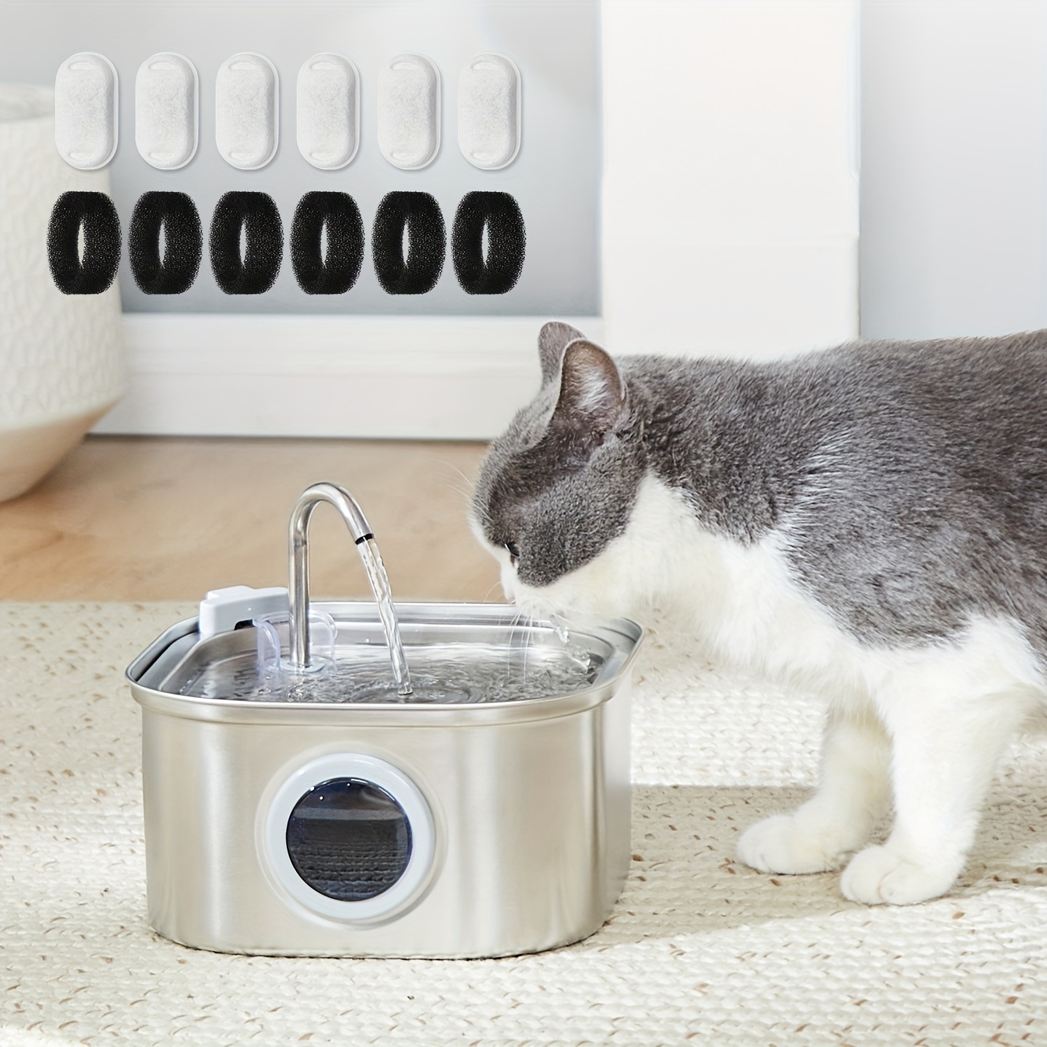 

Cat Water Fountain Stainless Steel, 3.2l/108oz Pet Water Fountain For Cats Inside With Water Level Window, Ultra- Pet Water Dispenser For Cats, Dogs, Multiple Pets, Dishwasher Safe +6 Packs Filters