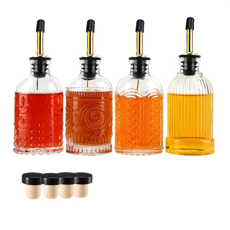 E-shop 2/4 Stück Sirupspender, Kaffeesirupflasche, Kaffeebar-Sirupspender, 7 Oz Flaschen mit Metall Ausgießer, Küchenglasflaschen-Spender,