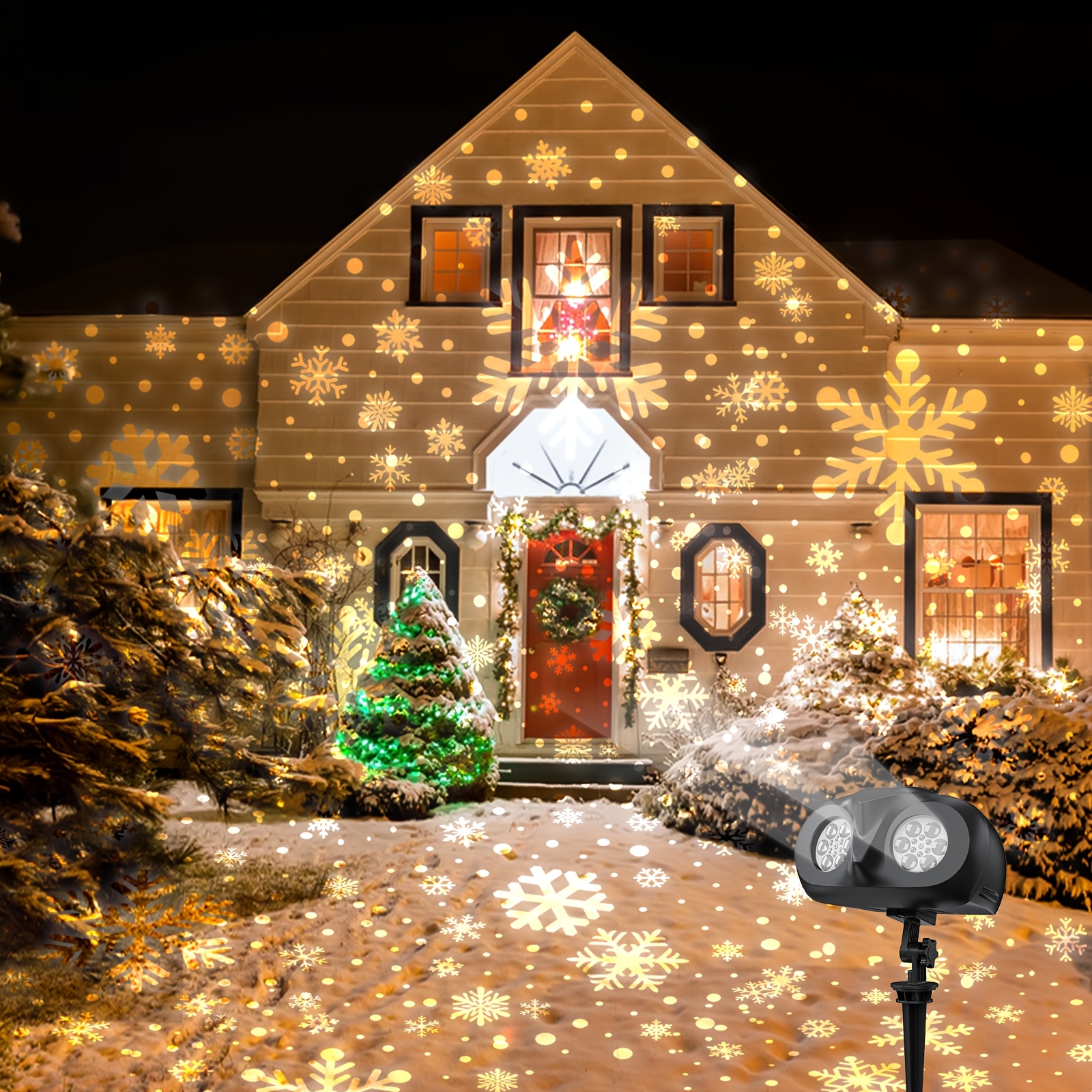 Dual-Head Christmas Projector Lights Outdoor - IP65 Waterproof Snowflake Patterns 360° Rotation