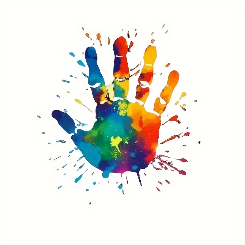 

Colorful Handprint Car Sticker - Suitable For Auto, Motorcycle, Walls, Laptops, And Fridge Glass - Pvc Material