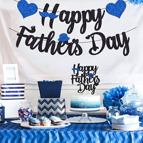 happy fathers day banner blue glitter heart mustache garland fathers day party decorations hanging bunting for dad celebration supplies