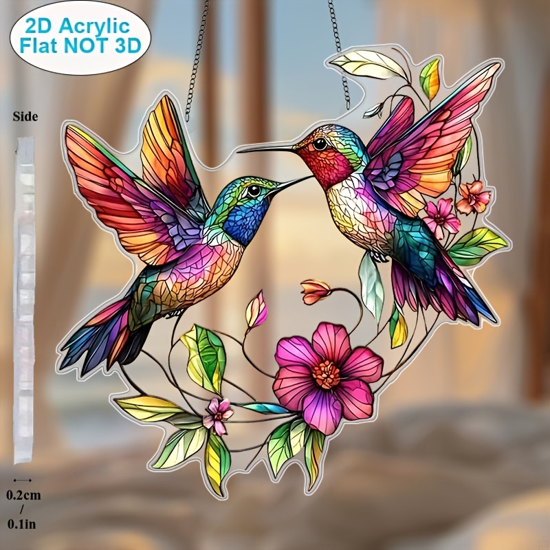TEMU 2d Flat, Hummingbird 2d Flat Acrylic Suncatcher - 8"x8" Christmas Decor, Perfect Gift For Women & , Unique Holiday Room And Wall Accent, Ideal