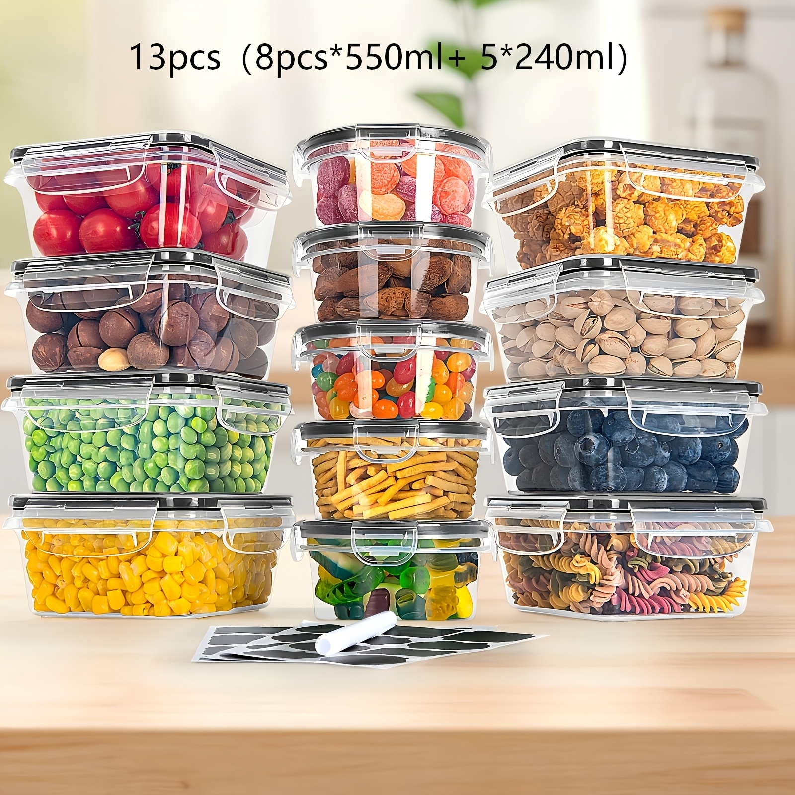 E-shop 26-teiliges Lebensmittelaufbewahrungsbehälter-Set mit Deckeln (13 Behälter 13 Deckel), Meal-Prep-Boxen, verschiedene Größen, luftdichtes