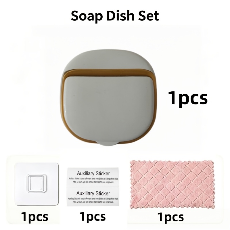 TEMU [1pc Porte-Savon et 3pcs Ajouts Auxiliaires] Porte-Savon Adhésif Mural Perçage, Organisateur de Salle de Bain Ovale en Plastique ABS, avec