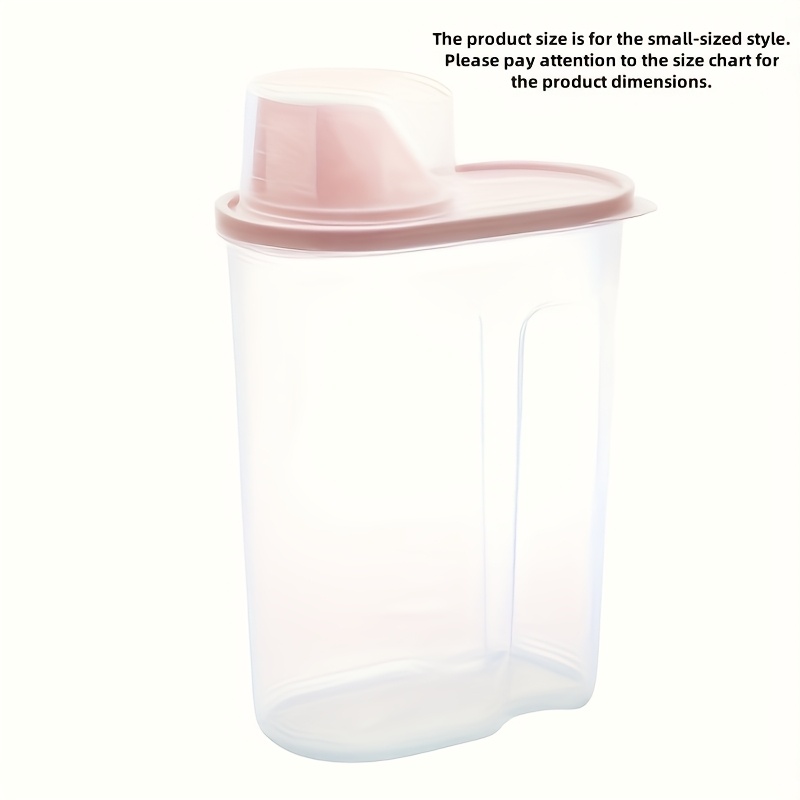 A Sealed Pet Storage Container Of Used As A Spoon. Made Of Durable Pp, Rectangular , Fresh And Dry, Featuring A Measuring Cup Lid For Easy Pouring