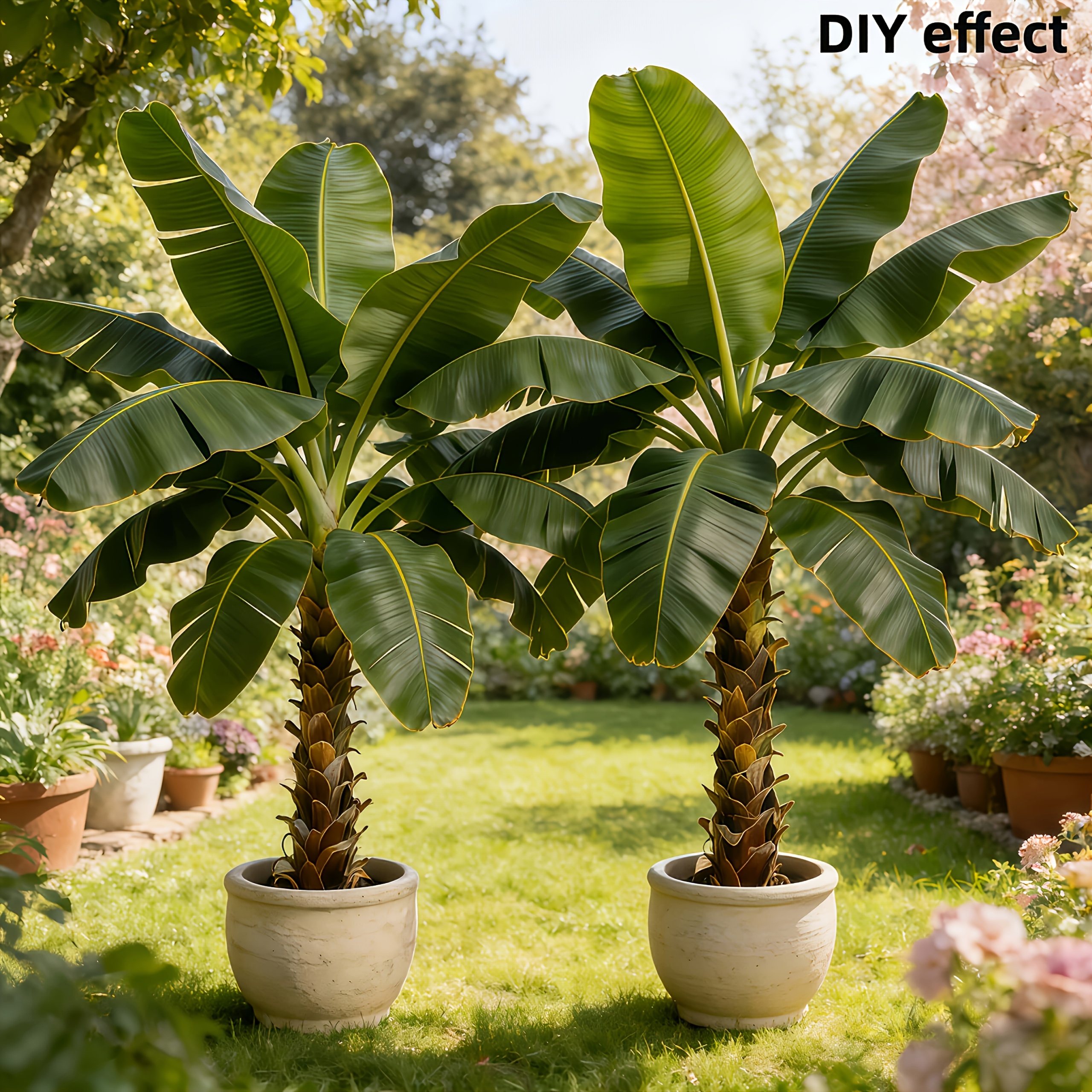 2pcs Large Outdoor Artificial Banana Tree - Wedding Garden Modern Decoration, Maintenance-Free Four Seasons Evergreen Money Tree Artificial Plant | Epiphyllum Evergreen Potted Plant, Large-Leaf Decorative Tree, Nordic Style Faux Tree for Courtyard