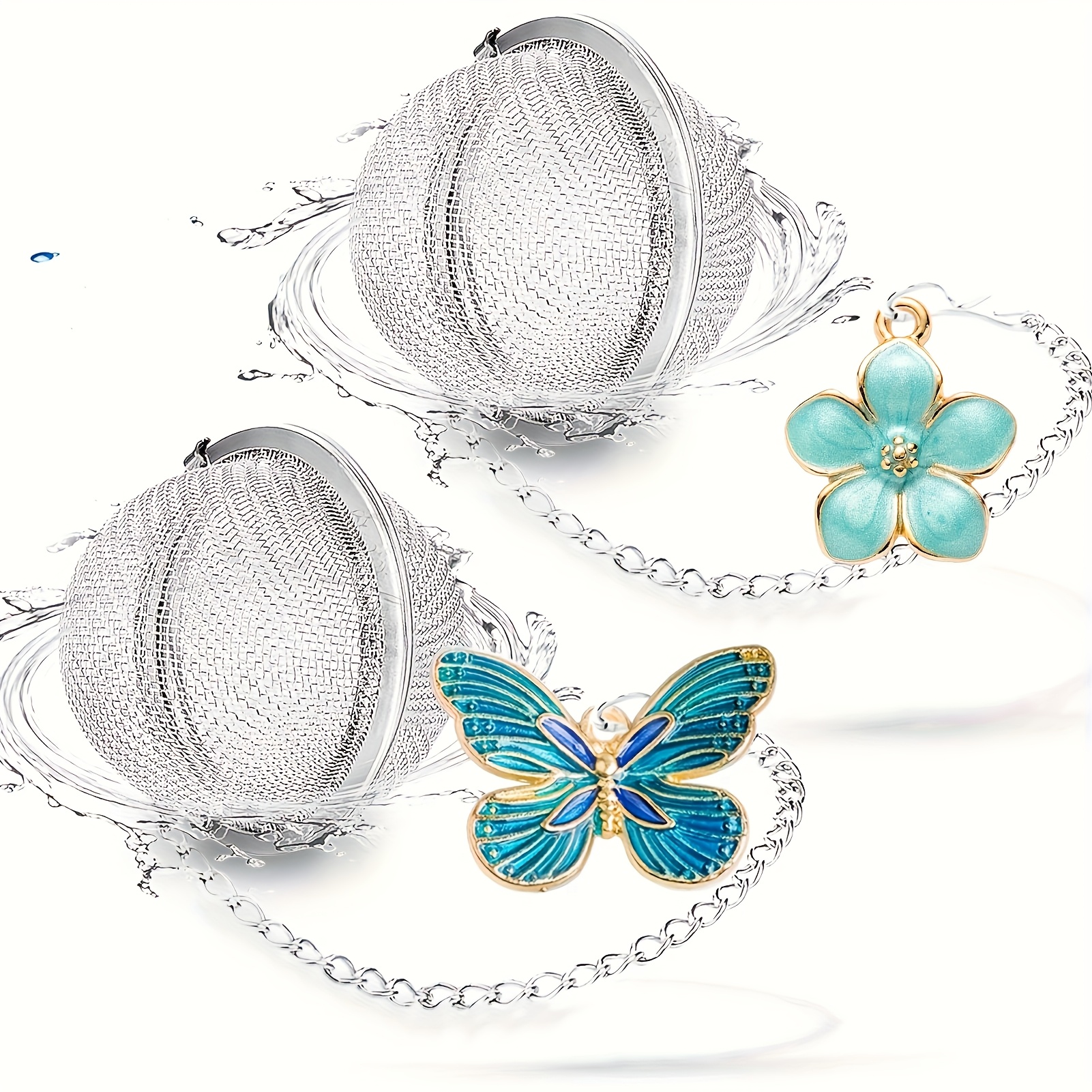 2pcs-loose Leaf Tea Infusers With & Flower Charms - Stainless Steel Tea Strainers