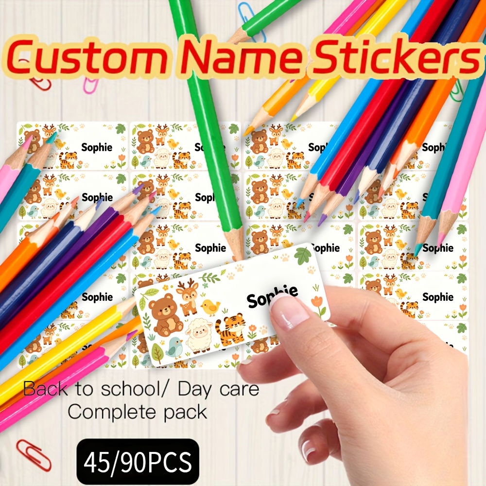 45/90pcs Personalized Custom Stationery Label Stickers, Cartoon Bear Design