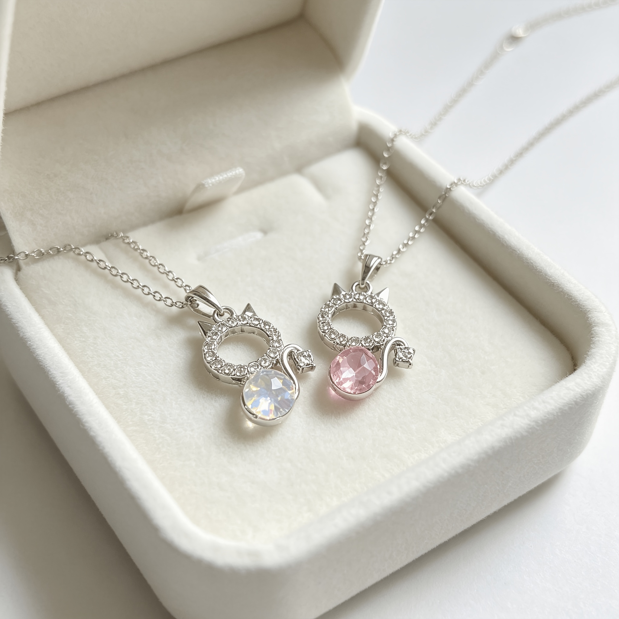 Women's Sparkling Cat Gemstone Round Pendant Necklace, Unique Design