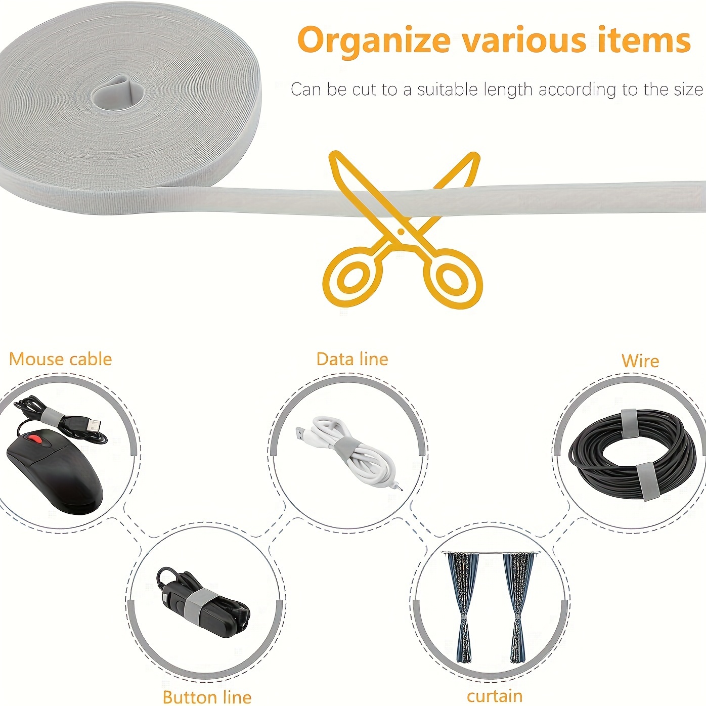 5.0meter Reusable Cable Ties - Multipurpose Cord Organizer Tape for Office & Home, Ideal for Computer and TV Wire Management, Durable Cable Wrap Straps