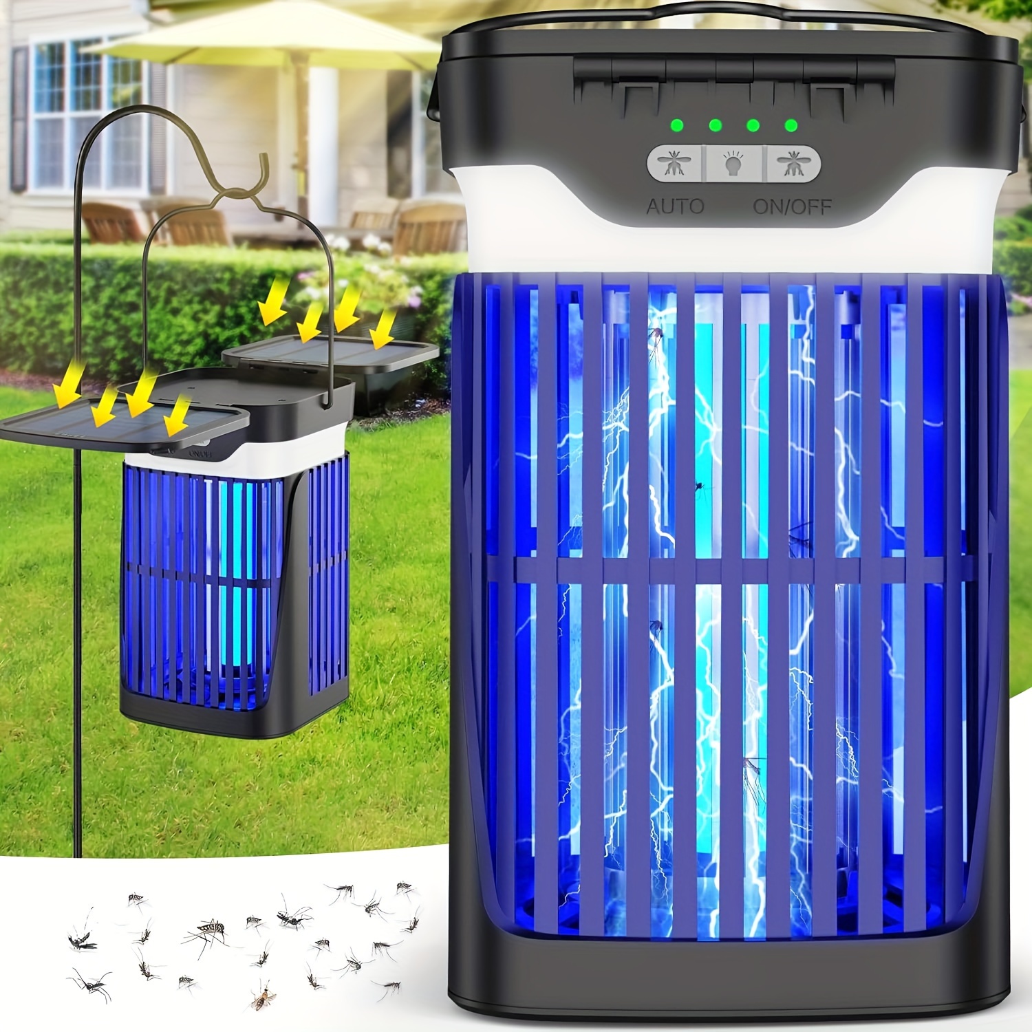 

Solar Bug Zapper Outdoor And Indoor, Dual Folding Solar Panel With Auto Sensor Function, Usb Rechargeable Cordless Fly Traps, Electric Mosquito Killer For Patio, Backyard, Garden, Camping