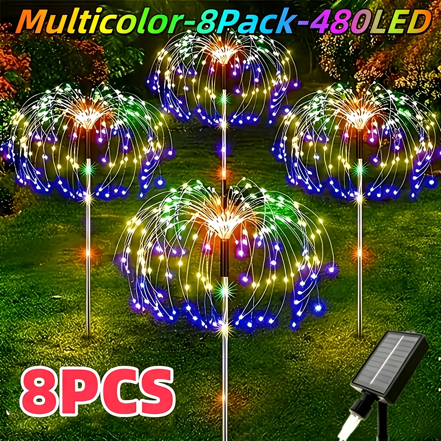 TEMU Lot de 8 pièces - 1 lumière feu d'artifice solaire d'extérieur, décoration de Noël, 8 d'éclairage. La décoration de Noël est utilisée pour la