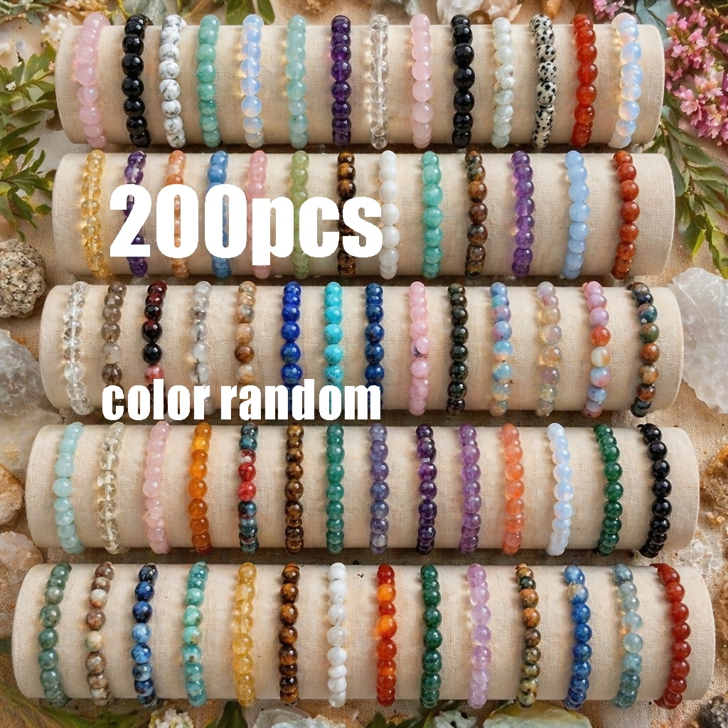 Image of 200pcs Mixed Colors Random 8mm Glass Beaded Bracelets, Boho Style Pendant Elastic Bracelet, Handmade Casual Jewelry For Men, Daily Party Festival Gift