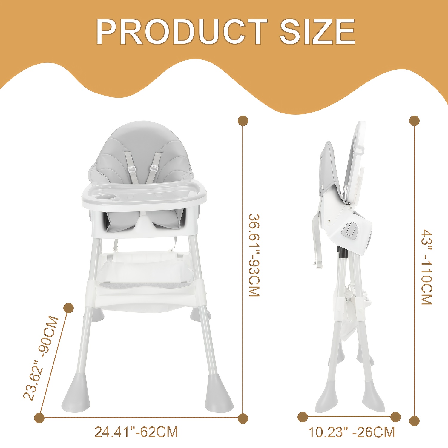 imagen del artículo Silla   para Bebé     Ajustable, 4 Posiciones de Reclinación y   Plegable con   de   - Silla de Alimentación Convertible, Bandeja Extraíble,   de   (Rosa/ ) - Portátil para Silla de Comedor