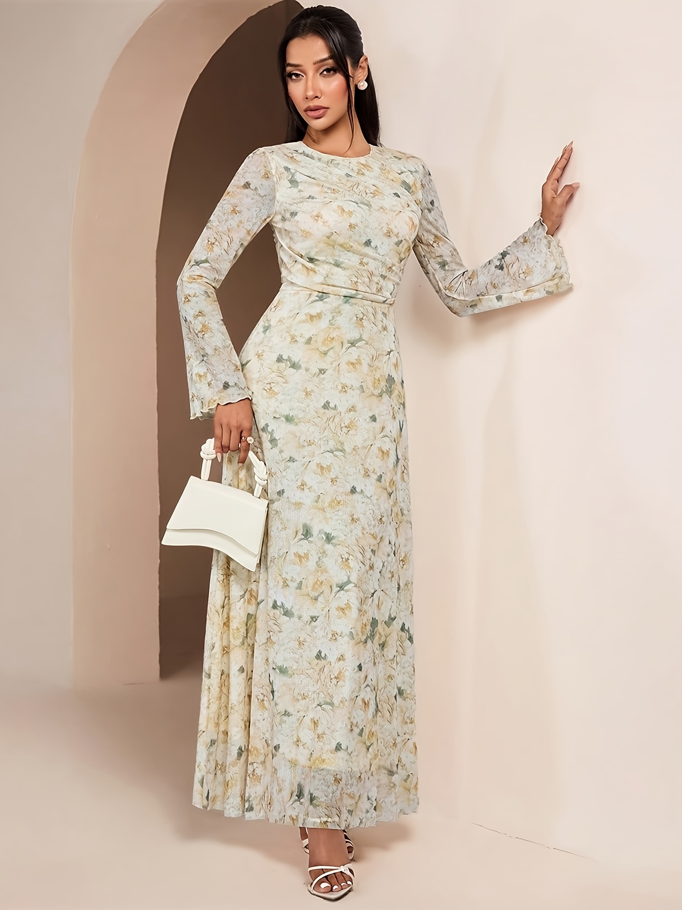 asian long dresses with sleeves Fashion Retro Chinese Long Sleeve Black Maxi Dress