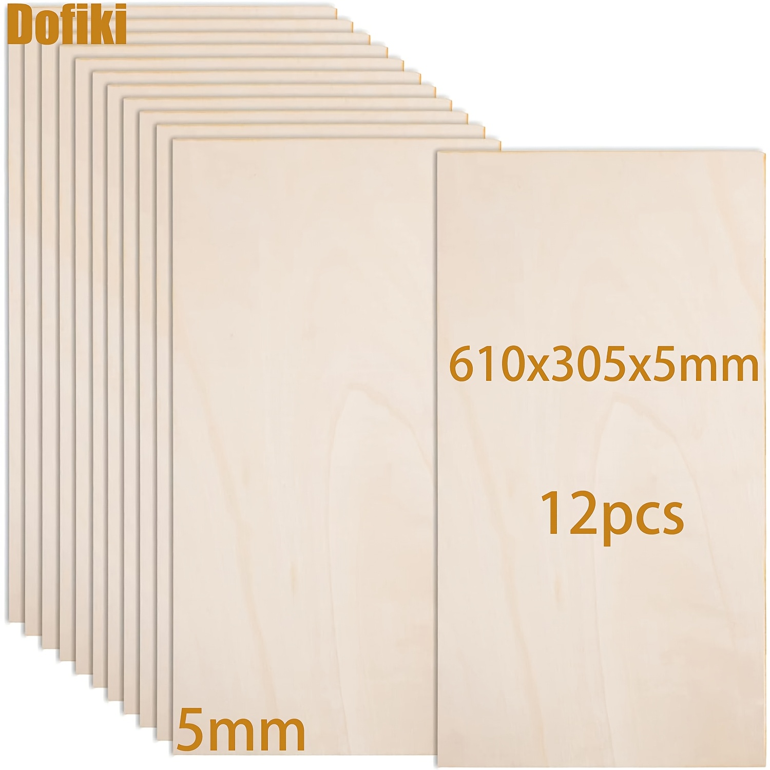 Image of Dofiki 12pcs Basswood Plywood 610x305x5mm, 5mm Craft Unfinished Plywood, Rectangular Craft Wood Board, Suitable For Diy Projects, Architectural Models, Laser Engraving, Pyrography, Dyeing