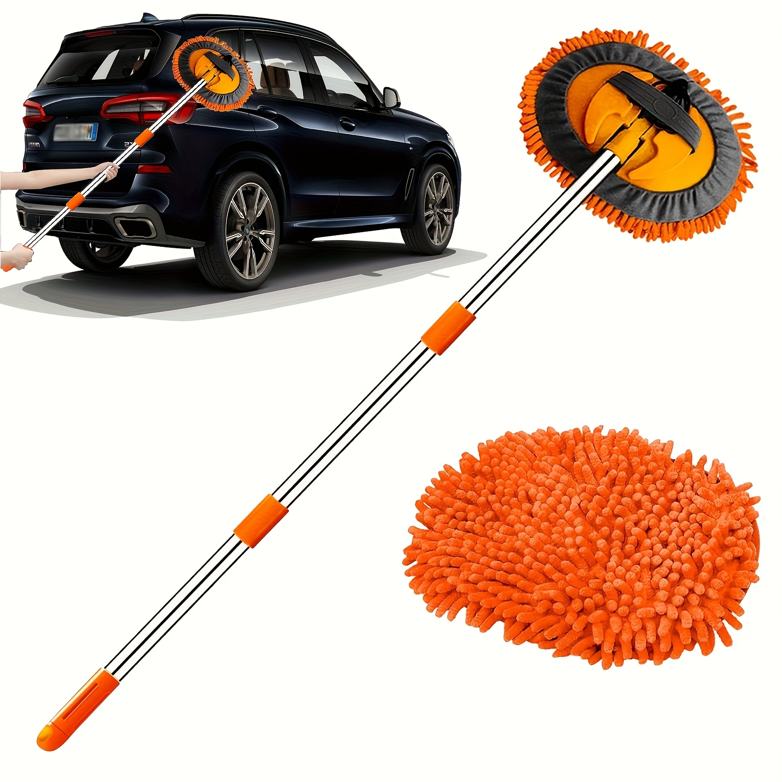 

1pc 47.5-inch Microfiber Car Washing Mop - Creamy Dust Remover, No Paint Damage Or Scratches, Long Handle Suitable For Cars, Trucks, Suv, Rvs, Trailers, Boats, Without Battery