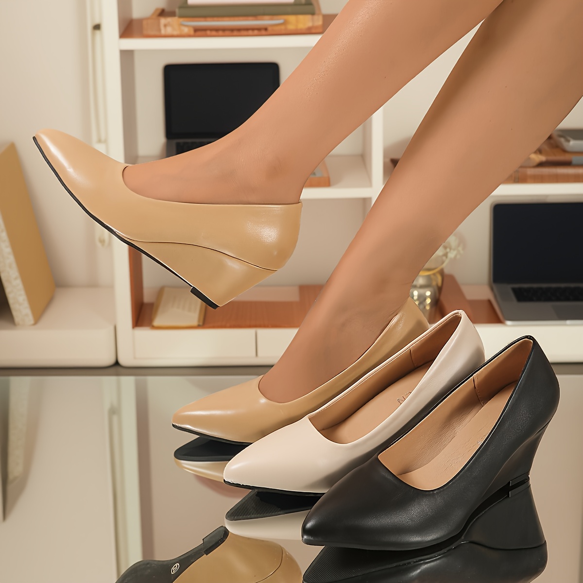 New Women's High Heels, Formal Uniform Shoes, Spring/Autumn * Flat Shoes,  Wedge Heels, Pointed Toe Low-Cut, Flat Mouth * for Daily Casual Wear,  Formal Uniform Wear, and Commuting Wear, Women Shoes