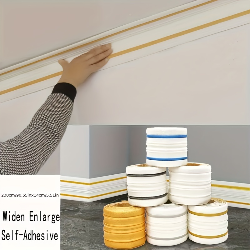 

Easy-install Self-adhesive Skirting Line Wallpaper - Waterproof, -resistant Trim For Home Decor, Vinyl With Xpe Foam, White & Golden Options, 90.5" X 5.5