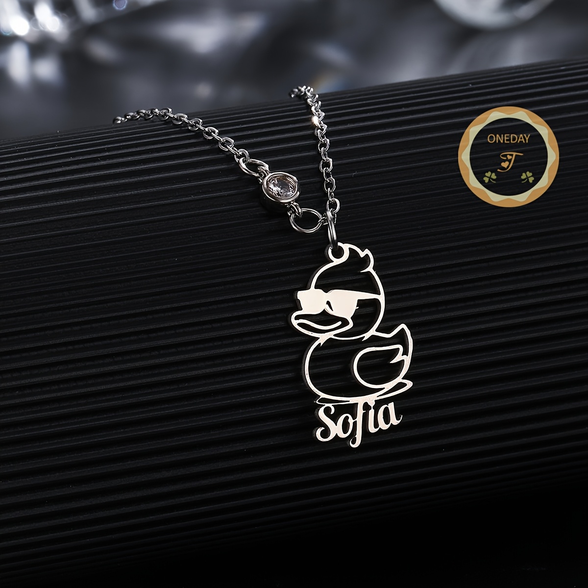 TEMU Personalized Duck Pendant Necklace With Glasses & Custom Name Engraving - Cute Rubber Duck Jewelry Gift Suitable For Women & Men,
