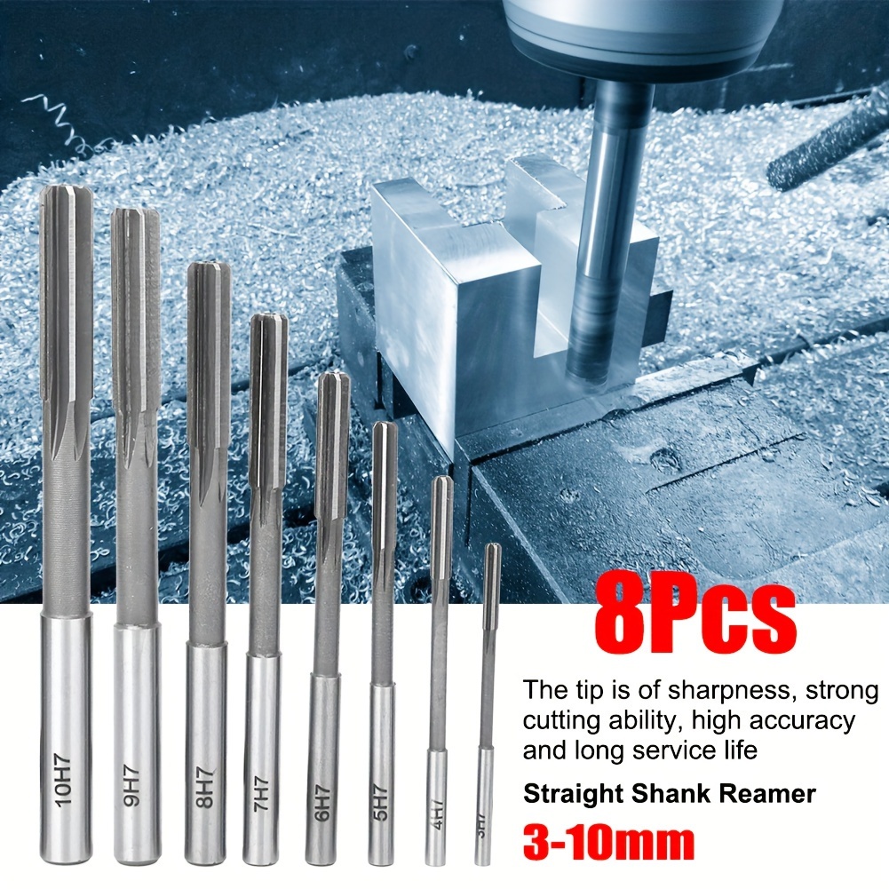 

8-piece High-speed Steel Reamer Set For Lathe Machines - Straight Flute Milling Cutters, H7 Precision, Durable & Sharp (3mm-10mm)
