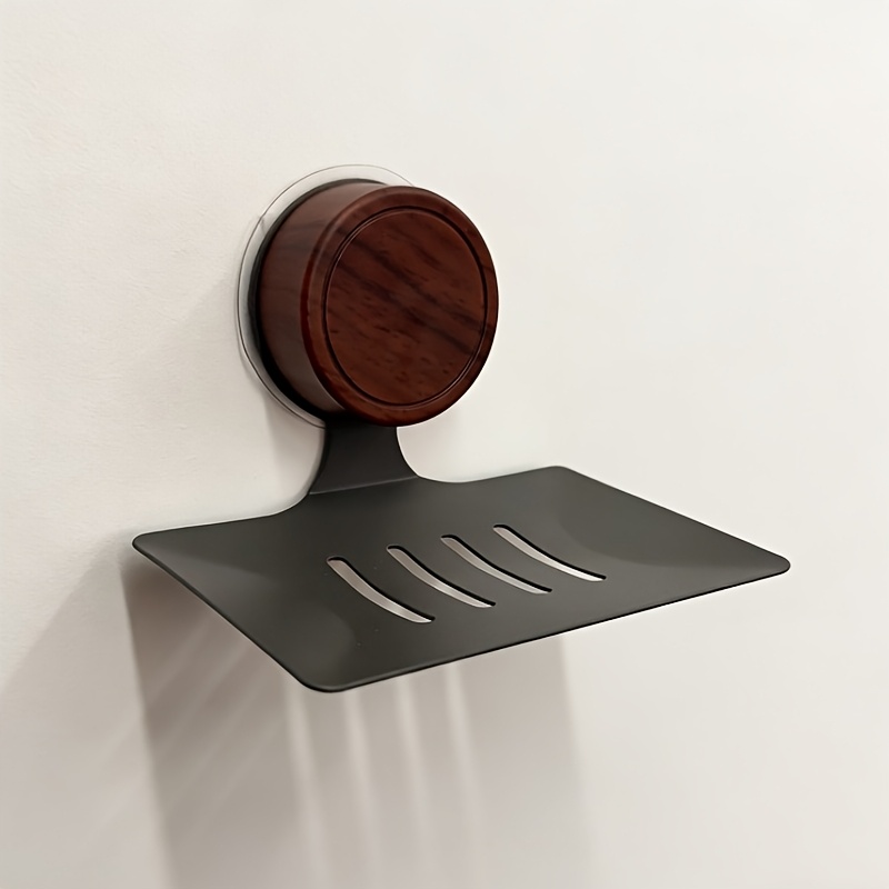 Suction Cup Soap Dish - Wall-mounted Bathroom Soap Holder With Drainage Slot, Modern Rectangular Design For Shower, Toilet, And Home Use, Metallic End