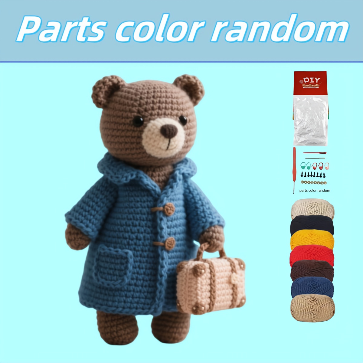 1pc cute bear crochet kit for beginners complete amigurumi plush   set with all materials yarn hook tutorial unfinished handmade knitting material pack perfect gift for kids crochet enthusiasts   decor project for adults Product details 1