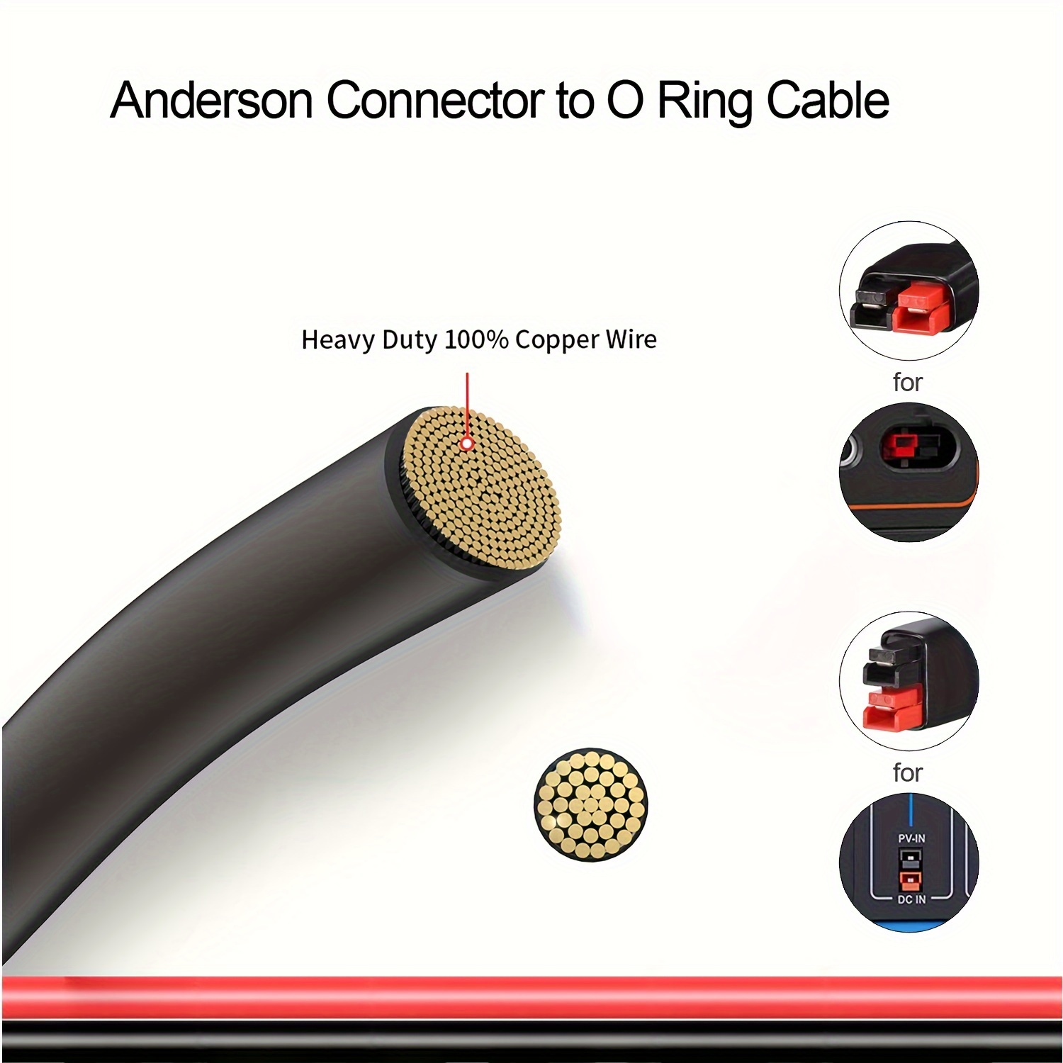 Anderson-connector naar O-ring-aansluiting, 12AWG accukabel met zekering voor draagbare powerstations, zonnegeneratoren en verlengsnoeren