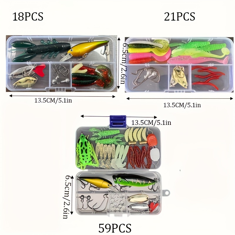 

' Fishing Lure Kit - 18/21/59pcs With Silicone Skirts, Jig Heads & Hooks - For Freshwater & Saltwater