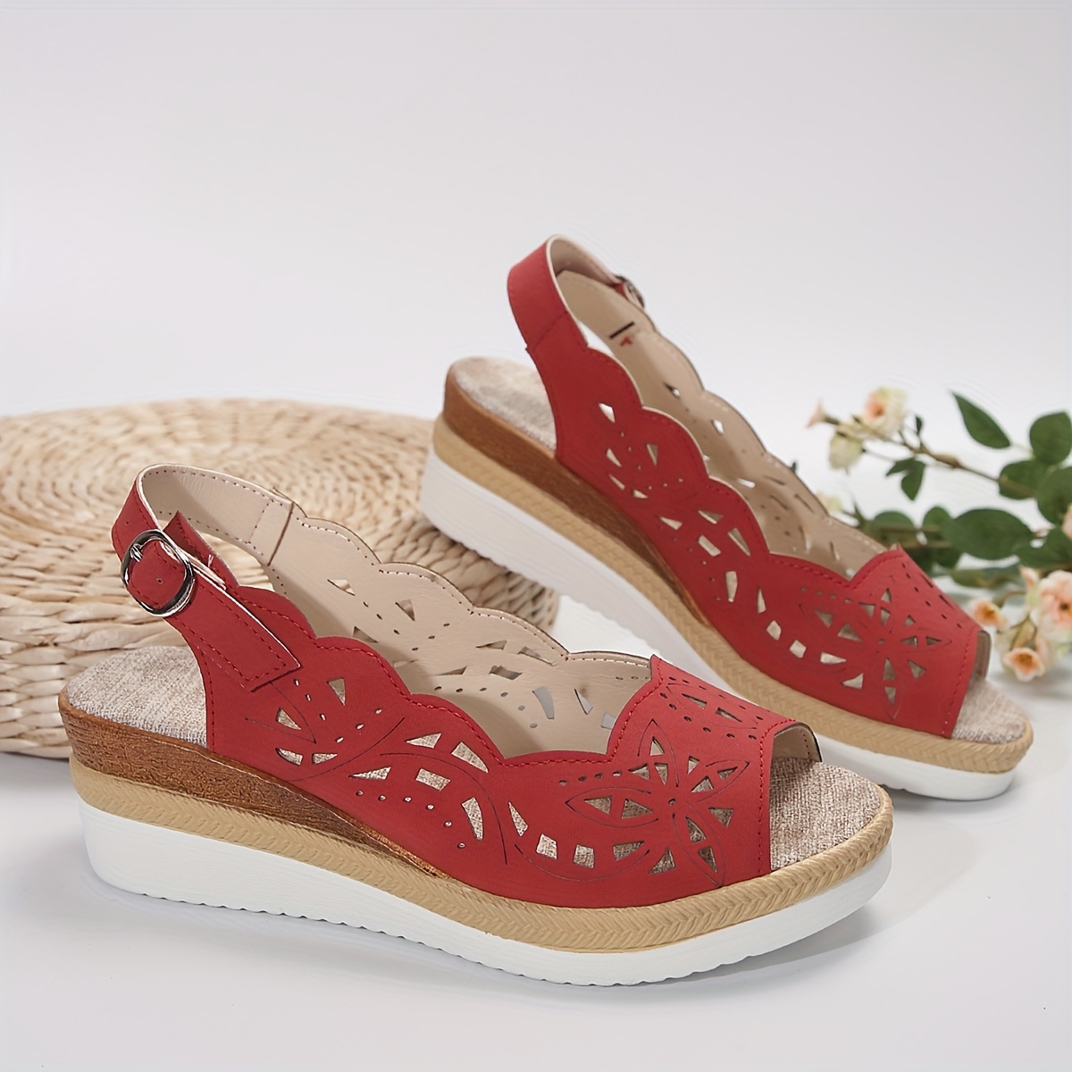 floral hollow sandals women s ankle buckle strap platform detalles 8