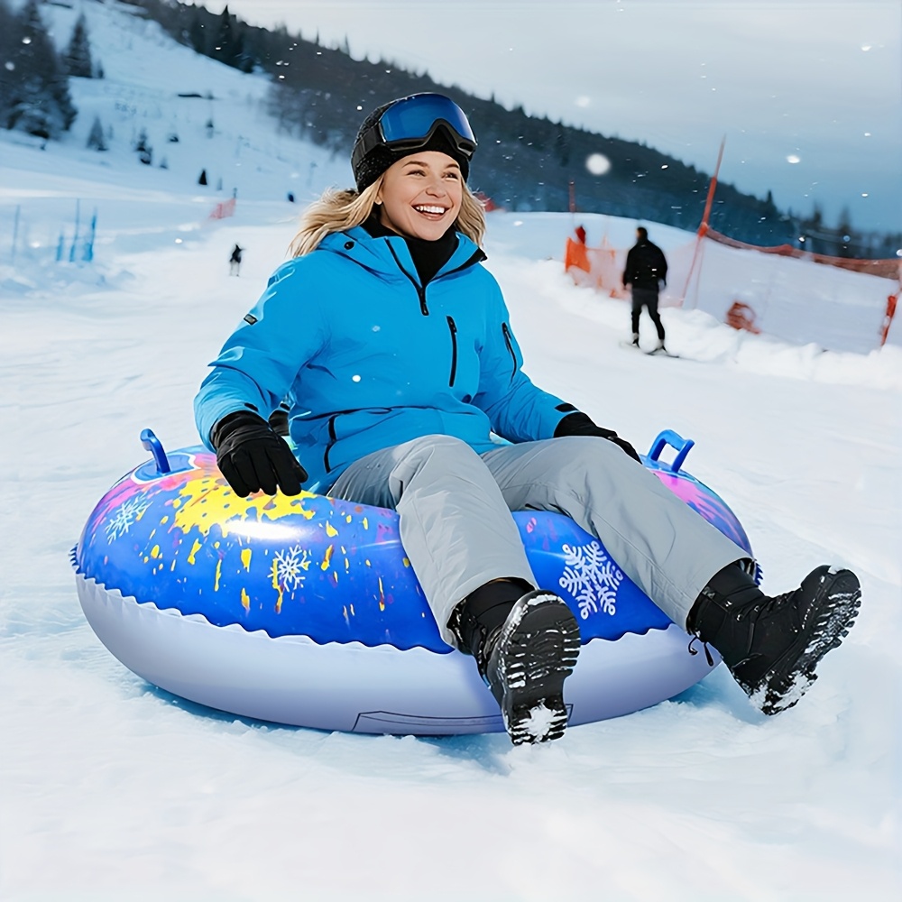 1pc Heavy-Duty PVC Inflatable Snow Tube with Air -Compatible Connection - Large Blue/Green/Yellow/Black Winter Ring & s, Thick-Rated Tube for Ski Resorts, Snow Parks, Backyard Snow Tubing (No Included)