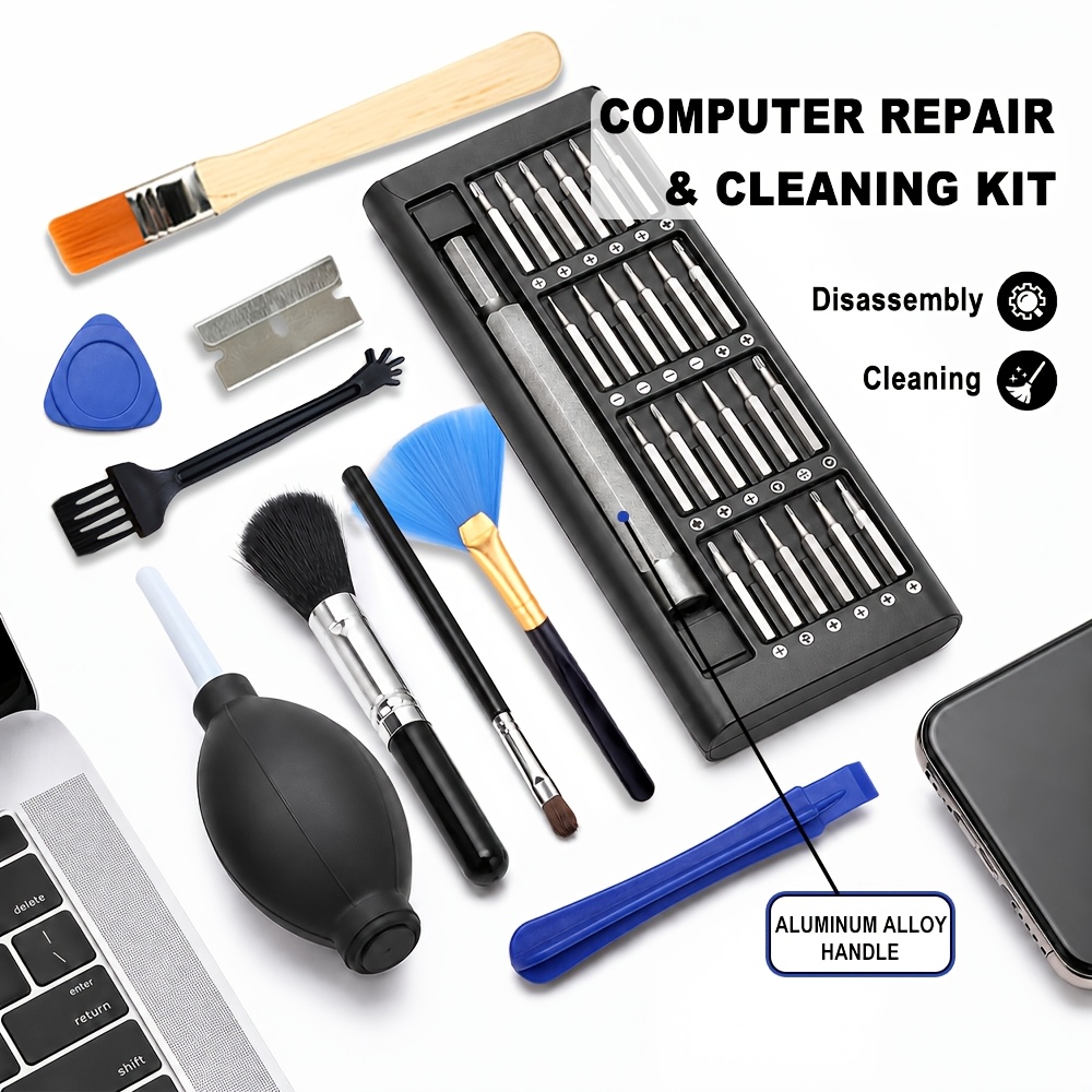 TEMU [upgraded Aluminum Alloy] 24-in-1 Precision Screwdriver Set + 10pcs Cleaning Tool Kit, Aluminum Alloy Handle Computer Repair Tools With Pry Bar,