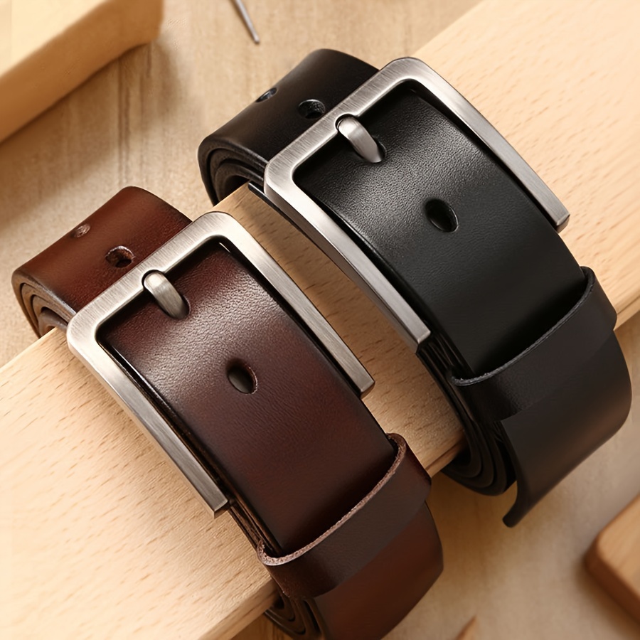 

Fashionable Pu Leather Belt For Men With Alloy Square Buckle - Classic Vintage Style Casual Belt For Jeans