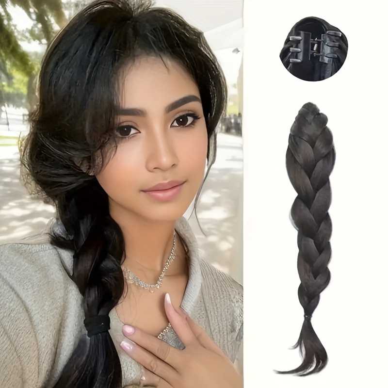 handmade braided synthetic ponytail - volume and depth waves texture, high-quality protein fiber, secure clip for all hair types, versatile styling for casual and formal occasions | woven   wig with     braids details 3