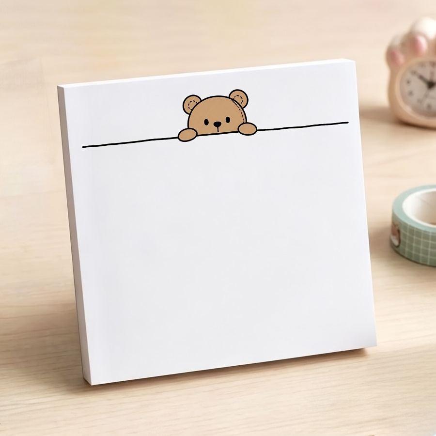 TEMU Cute Peeking Bear Non-sticky Notepad, Minimalist Animal Tear-off Memo Pad, Blank White For Office Desk Decor, School Supplies And Cute Gifts