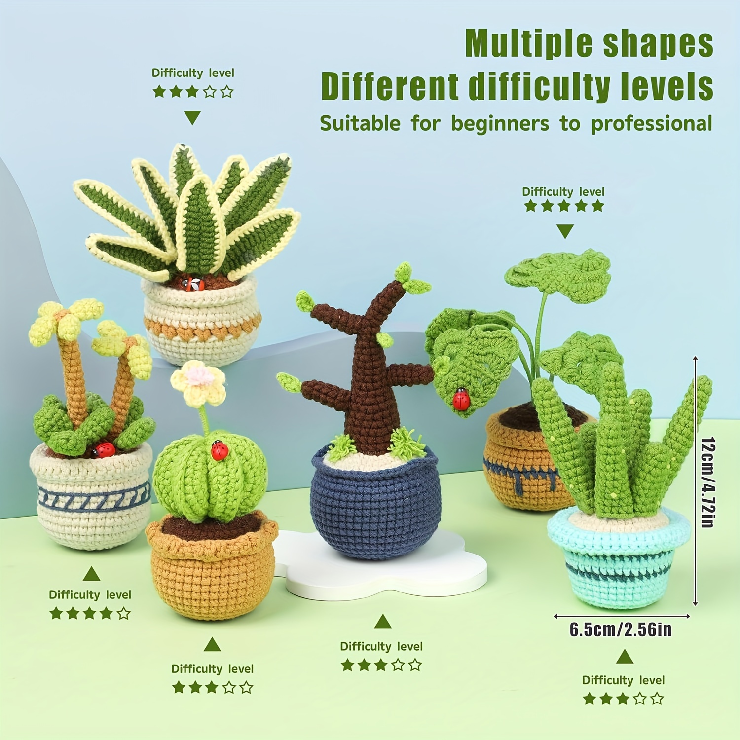 TEMU 6pcs Succulent Crochet Kit Tutorials - Diy Knitting Set For Adults, Yarn & Accessories, Assorted