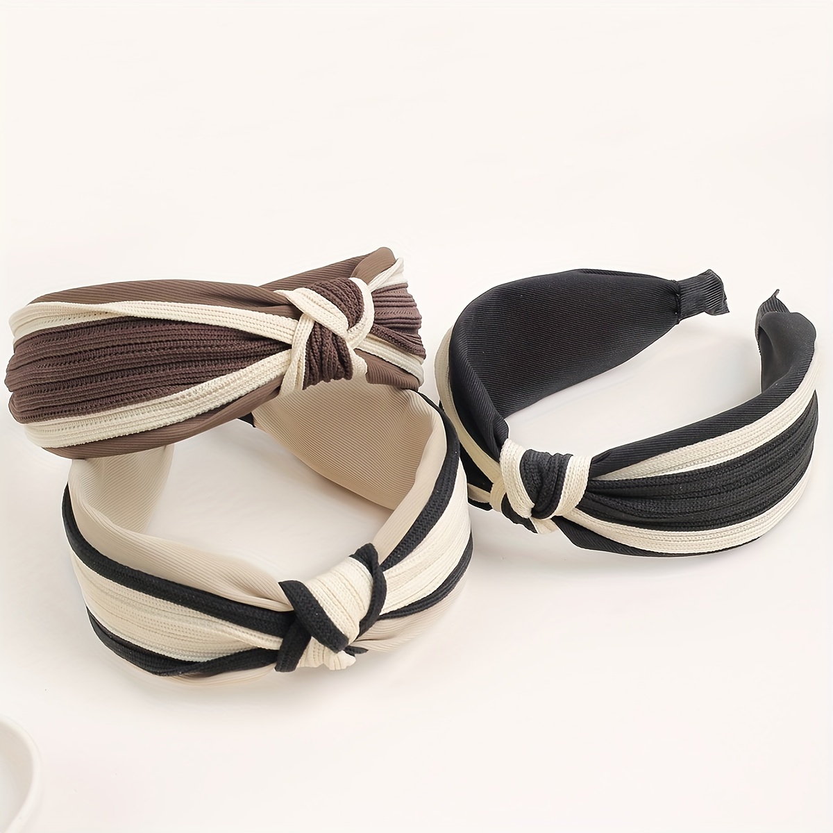 

1pc Elegant Vintage-inspired Wide Knit Headband With Bowknot - Chic Polyester Hair Accessory In Brown, Black & White, And Parties, Cute Hair Accessories