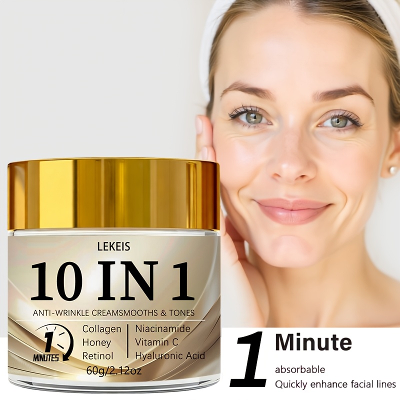 10-In-1 Instant Wrinkle Cream, Firms And Lifts Sagging Skin, Smooths Fine Lines And Wrinkles, Brightens Skin Tone, Makes Skin Look Younger, Restores Youthful Radiance, Gentle Non-Greasy Texture, Quick Absorption, Contains Collagen