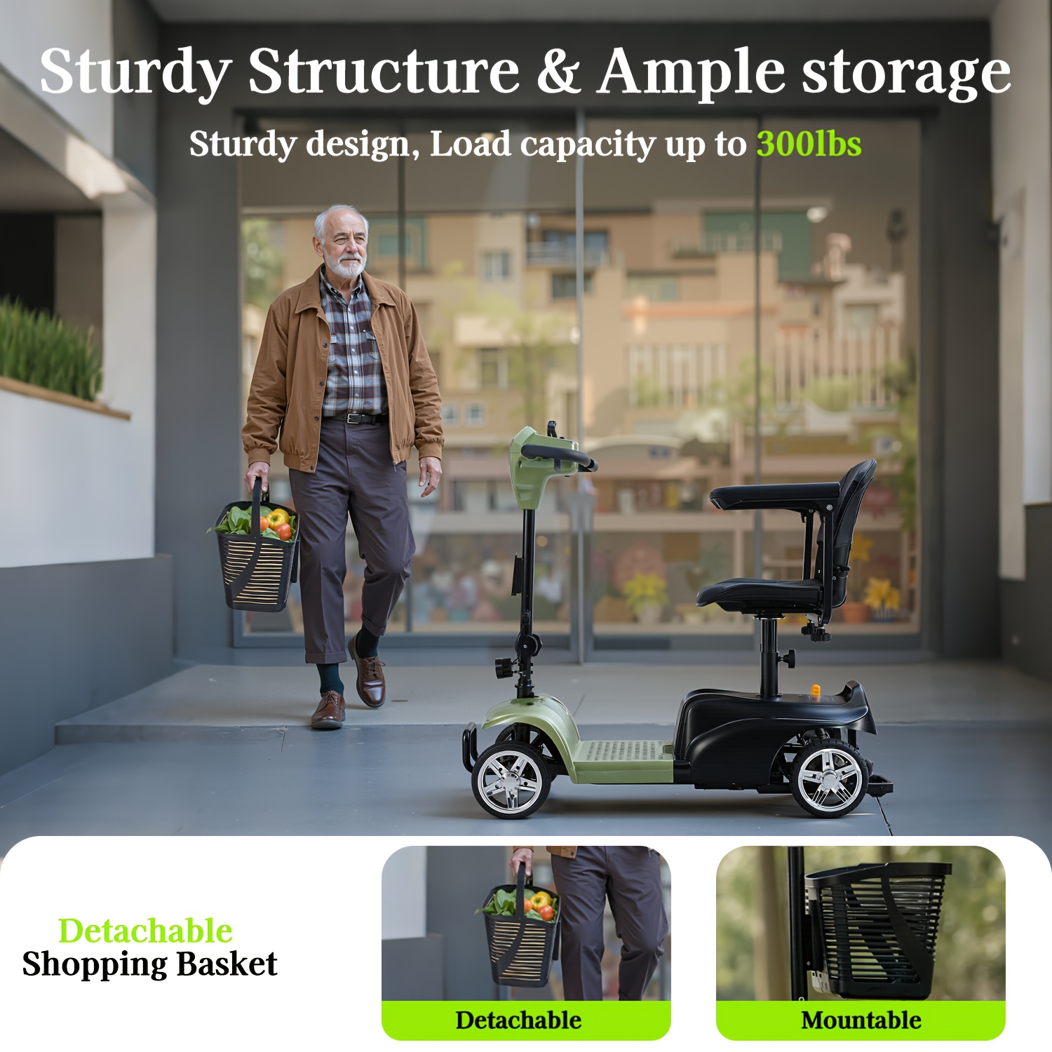 250w foldable electric scooter 24  5ah battery offers a   mile range and   of 5 6 mph it features tires supports 300 lbs and   a charger phone holder and tool kit ideal for senior shopping trips best holiday gift Product details 1