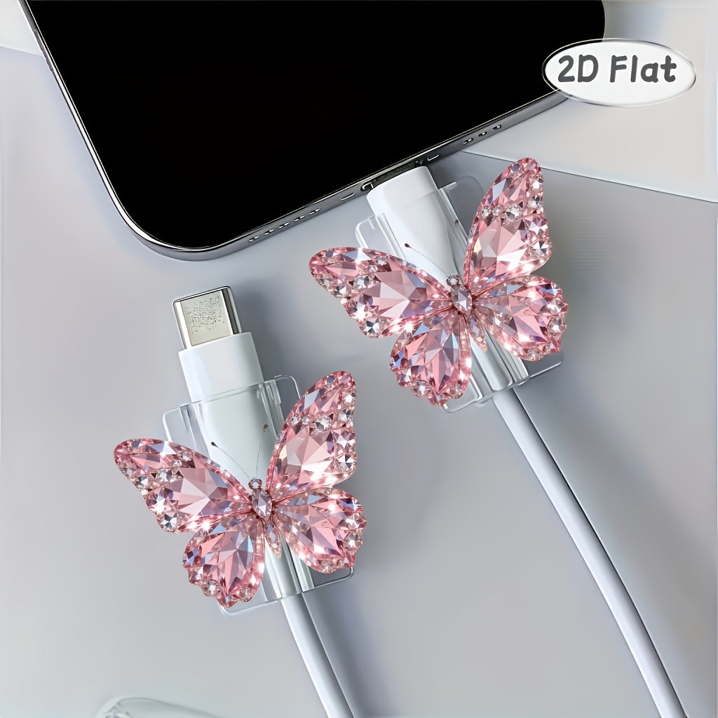 TEMU 2d Flat 4pcs Pink Flashing Brick Picture Data Cable Protector, Anti-breakage, Type- Phone Data Cable Protector, Beautiful And Durable (without