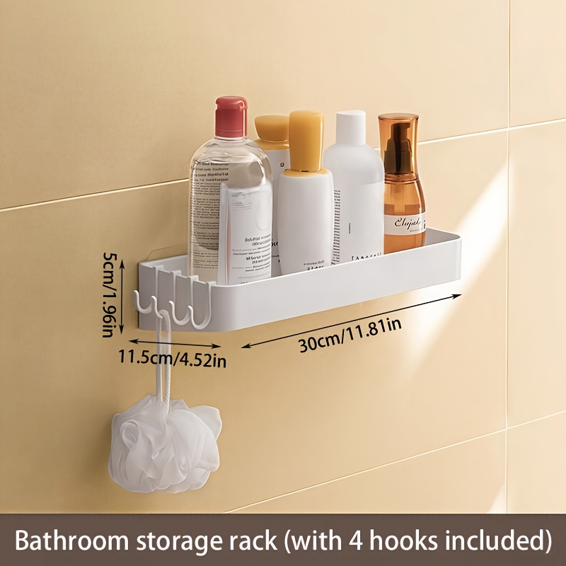 TEMU Practical Shelf, Bathroom Organizer, Toilet Wall-mounted Storage Rack With Towel Hooks, No-drill Drain Rack, Suitable For Desktop, Bathroom,