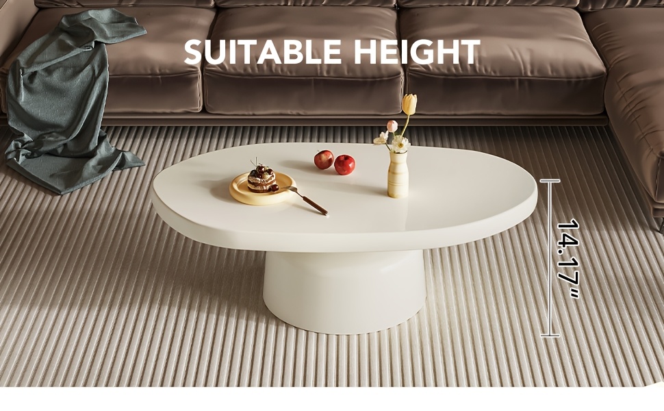 cream white oval coffee table   living room   indoor coffee table bedroom   table small space easy to assemble details 3