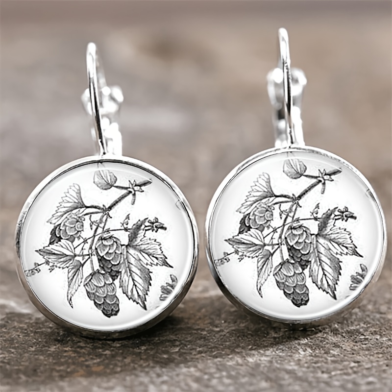 2pc Black and White Floral Pattern Earrings Set